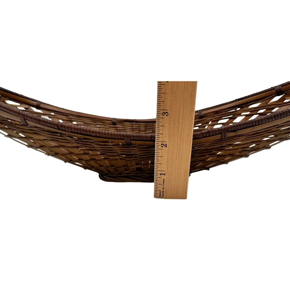 Vintage Bamboo Wicker Boat Basket 17in Brown MCM Fruit Centerpiece Bowl